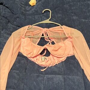 Fashion Nova Pink Mesh Sleeve Crop Top